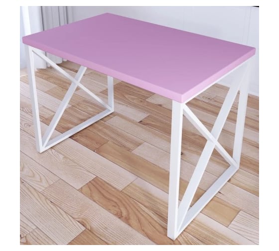Стол кухонный Solarius Loft со столешницей розового цвета из массива сосны 40 мм и белыми металлическими крестообразными ножками, 110x60x75 см 702-10041 1