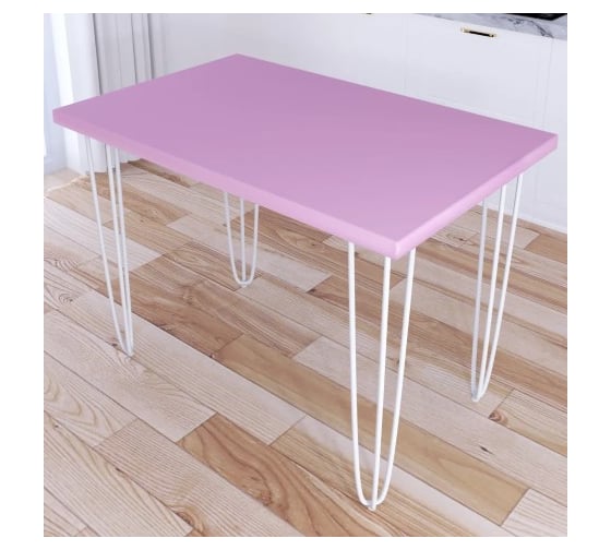 Стол кухонный Solarius Loft со столешницей розового цвета из массива сосны 40 мм на белых металлических ножках-шпильках, 100x70x75 см 710-10358 1