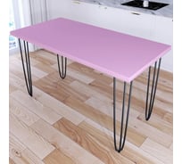 Стол кухонный Solarius Loft со столешницей розового цвета из массива сосны 40 мм и черными металлическими ножками-шпильками, 130x60x75 см 710-10062