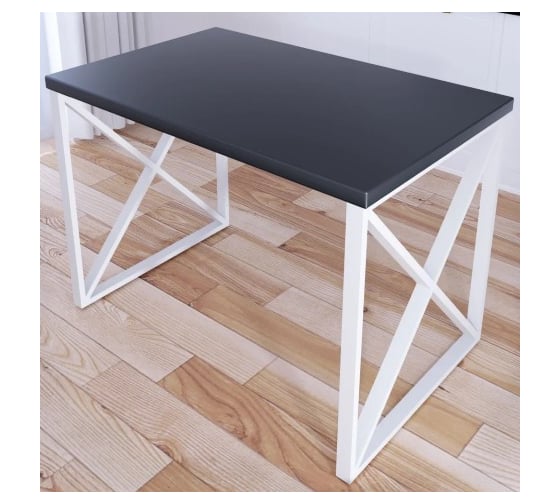 Стол кухонный Solarius Loft со столешницей цвета антрацит из массива сосны 40 мм и белыми металлическими крестообразными ножками, 100x60x75 см 702-10293 1