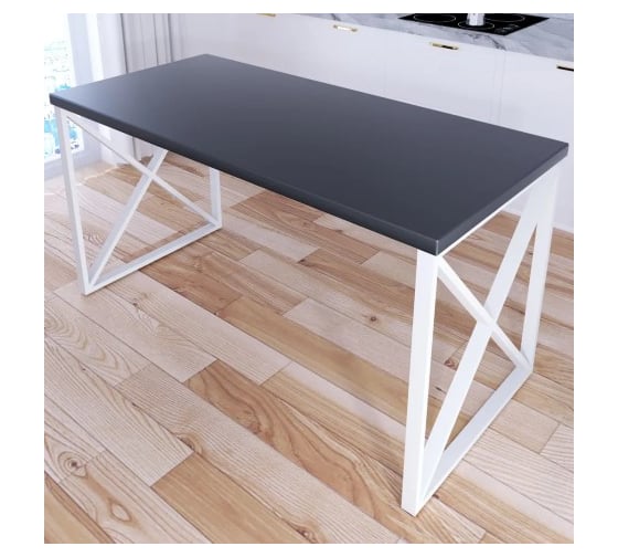 Стол кухонный Solarius Loft со столешницей цвета антрацит из массива сосны 40 мм и белыми металлическими крестообразными ножками, 130x80x75 см 702-10093 1