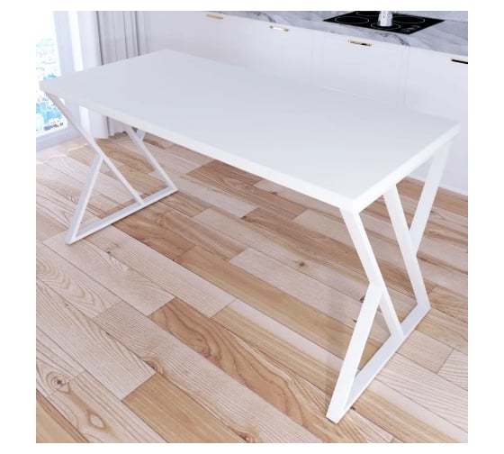 Стол кухонный Solarius Loft со столешницей цвета антрацит из массива сосны 40 мм и белыми металлическими Z-образными ножками, 130x60x75 см 703-10073 1