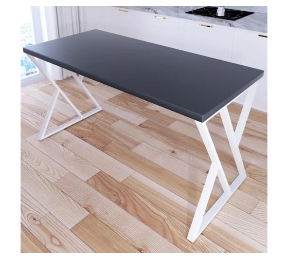 Стол кухонный Solarius Loft со столешницей цвета антрацит из массива сосны 40 мм и белыми металлическими Z-образными ножками, 130x80x75 см 703-10093 1