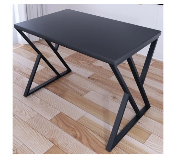 Стол кухонный Solarius Loft со столешницей цвета антрацит из массива сосны 40 мм и черными металлическими Z-образными ножками, 80x60x75 см 703-10322 1