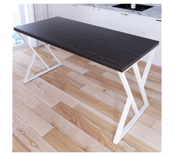 Стол кухонный Solarius Loft со столешницей цвета венге из массива сосны 40 мм и белыми металлическими Z-образными ножками, 140x70x75 см 703-10117 1