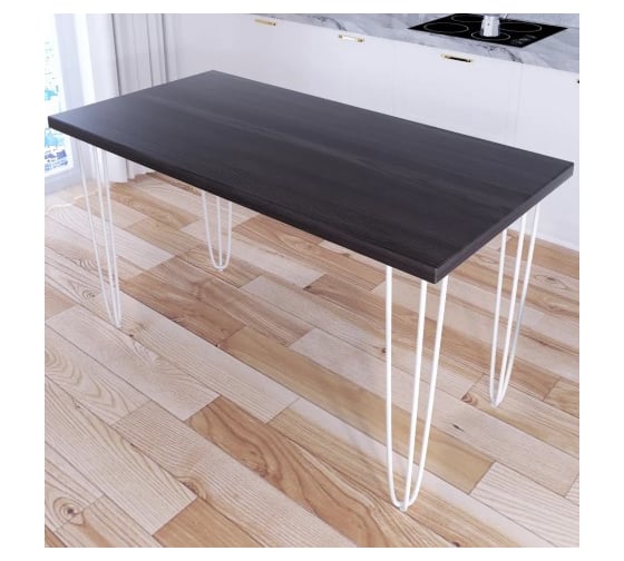 Стол кухонный Solarius Loft со столешницей цвета венге из массива сосны 40 мм и белыми металлическими ножками-шпильками, 140x70x75 см 710-10107 1