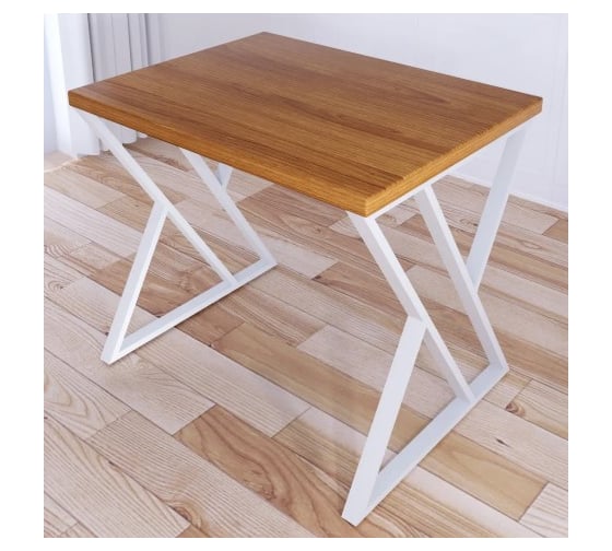 Стол кухонный Solarius Loft со столешницей цвета ольхи из массива сосны 40 мм и белыми металлическими Z-образными ножками, 100x70x75 см 703-10274 1