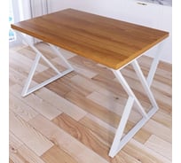 Стол кухонный Solarius Loft со столешницей цвета ольхи из массива сосны 40 мм и белыми металлическими Z-образными ножками, 120x80x75 см 703-10266