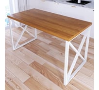 Стол кухонный Solarius Loft со столешницей цвета ольхи из массива сосны 40 мм и белыми металлическими крестообразными ножками, 140x80x75 см 702-10258