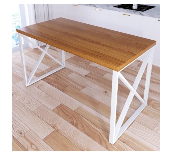 Стол кухонный Solarius Loft со столешницей цвета ольхи из массива сосны 40 мм и белыми металлическими крестообразными ножками, 140x80x75 см 702-10258 1