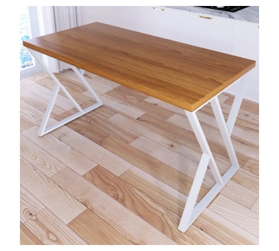 Стол кухонный Solarius Loft со столешницей цвета ольхи из массива сосны 40 мм и белыми металлическими Z-образными ножками, 110x60x75 см 703-10259 1