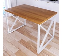 Стол кухонный Solarius Loft со столешницей цвета ольхи из массива сосны 40 мм и белыми металлическими крестообразными ножками, 90x60x75 см 702-10248