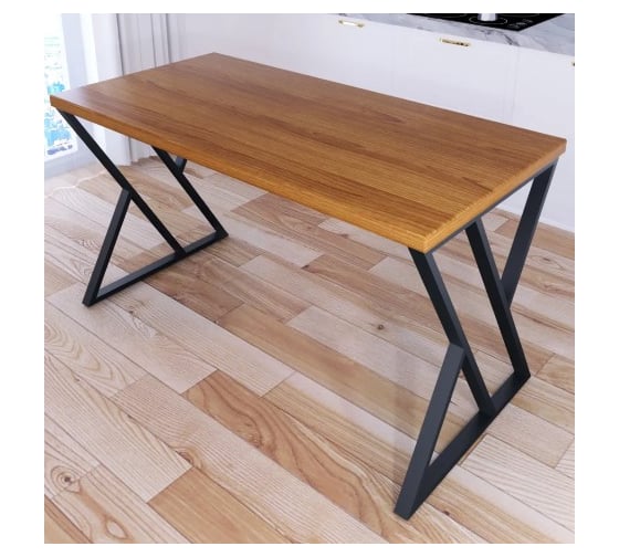 Стол кухонный Solarius Loft со столешницей цвета ольхи из массива сосны 40 мм и черными металлическими Z-образными ножками, 110x60x75 см 703-10238 1
