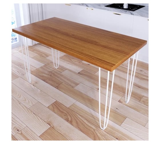 Стол кухонный Solarius Loft со столешницей цвета ольхи из массива сосны 40 мм на белых металлических ножках-шпильках, 140x75x75 см 710-10419 1