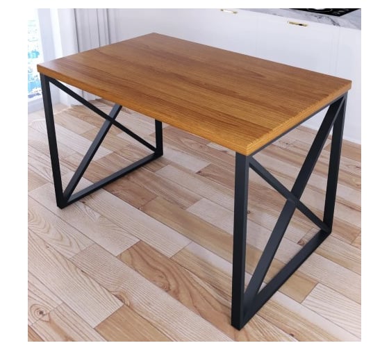 Стол кухонный Solarius Loft со столешницей цвета ольхи из массива сосны 40 мм и черными металлическими крестообразными ножками, 130x80x75 см 702-10246 1