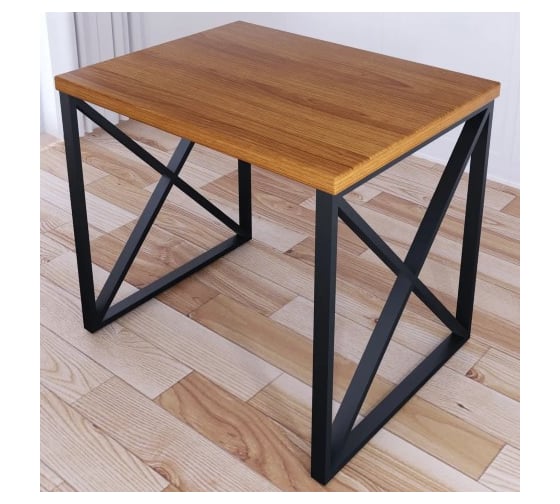 Стол кухонный Solarius Loft со столешницей цвета ольхи из массива сосны 40 мм и черными металлическими крестообразными ножками, 110x80x75 см 702-10390 1