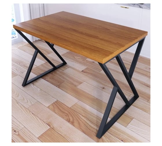 Стол кухонный Solarius Loft со столешницей цвета ольхи из массива сосны 40 мм и черными металлическими Z-образными ножками, 130x80x75 см 703-10246 1