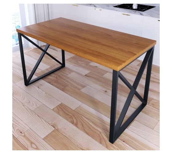Стол кухонный Solarius Loft со столешницей цвета ольхи из массива сосны 40 мм и черными металлическими крестообразными ножками, 140x60x75 см 702-10241 1