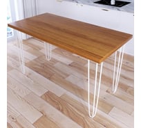 Стол кухонный Solarius Loft со столешницей цвета ольхи из массива сосны 40 мм на белых металлических ножках-шпильках, 140x70x75 см 710-10554