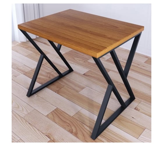 Стол кухонный Solarius Loft со столешницей цвета ольхи из массива сосны 40 мм и черными металлическими Z-образными ножками, 70x60x75 см 703-10248 1