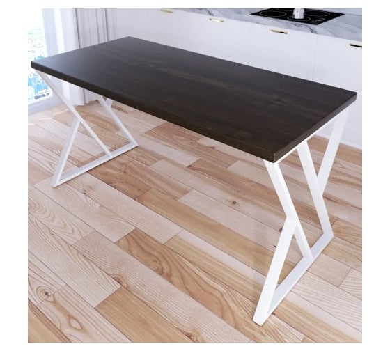 Стол кухонный Solarius Loft со столешницей цвета темного дуба из массива сосны 40 мм и белыми металлическими Z-образными ножками, 140x70x75 см 703-10121 1