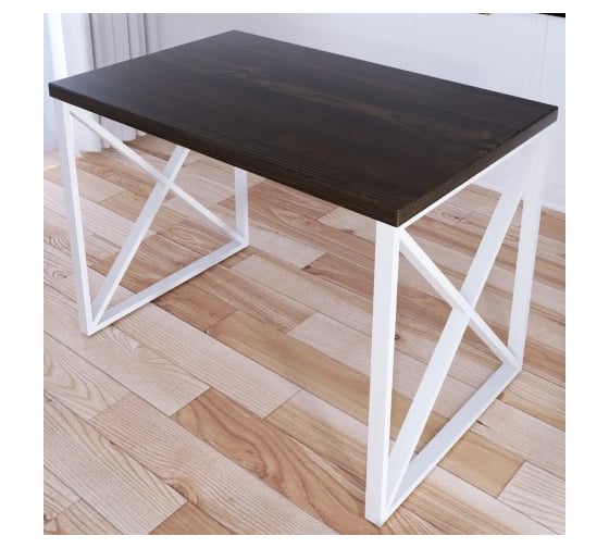 Стол кухонный Solarius Loft со столешницей цвета темного дуба из массива сосны 40 мм и белыми металлическими крестообразными ножками, 100x60x75 см 702-10353 1