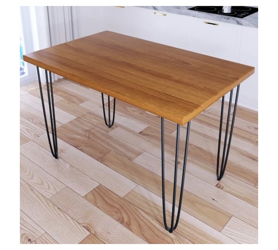 Стол кухонный Solarius Loft со столешницей цвета ольхи из массива сосны 40 мм на черных металлических ножках-шпильках, 130x75x75 см 710-10404 1