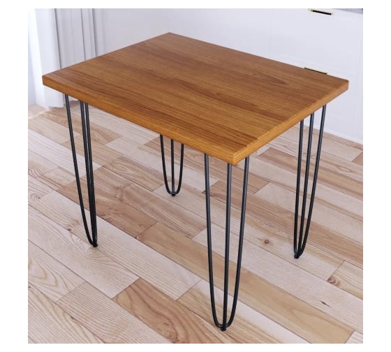 Стол кухонный Solarius Loft со столешницей цвета ольхи из массива сосны 40 мм на черных металлических ножках-шпильках, 90x70x75 см 710-10399 1