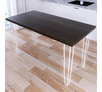 Стол кухонный Solarius Loft со столешницей цвета темного дуба из массива сосны 40 мм на белых металлических ножках-шпильках, 140x75x75 см 710-10391