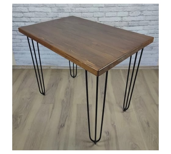 Стол кухонный Solarius Loft со столешницей цвета темного дуба из массива сосны 40 мм на черных металлических ножках-шпильках, 100x60x75 см 710-10369 1