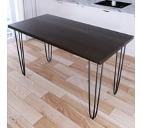 Стол кухонный Solarius Loft со столешницей цвета темного дуба из массива сосны 40 мм и черными металлическими ножками-шпильками, 130x80x75 см 710-10088