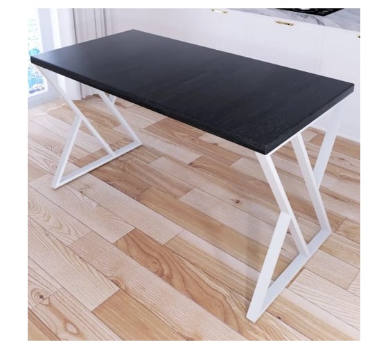 Стол кухонный Solarius Loft со столешницей цвета черного оникса из массива сосны 40 мм и белыми металлическими Z-образными ножками, 110x60x75 см 703-10301 1