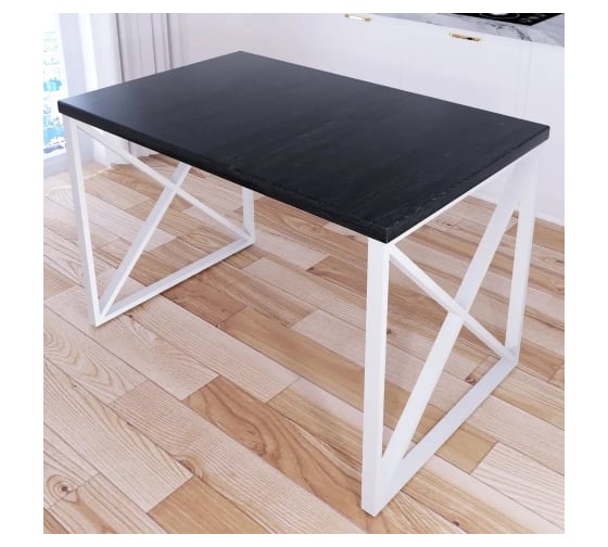 Стол кухонный Solarius Loft со столешницей цвета черного оникса из массива сосны 40 мм и белыми металлическими крестообразными ножками, 100x60x75 см 702-10413 1