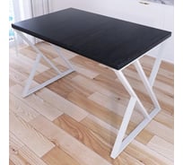 Стол кухонный Solarius Loft со столешницей цвета черного оникса из массива сосны 40 мм и белыми металлическими Z-образными ножками, 130x80x75 см 703-10309