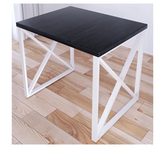 Стол кухонный Solarius Loft со столешницей цвета черного оникса из массива сосны 40 мм и белыми металлическими крестообразными ножками, 90x80x75 см 702-10418 1