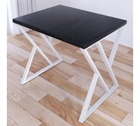 Стол кухонный Solarius Loft со столешницей цвета черного оникса из массива сосны 40 мм и белыми металлическими Z-образными ножками, 80x70x75 см 703-10314