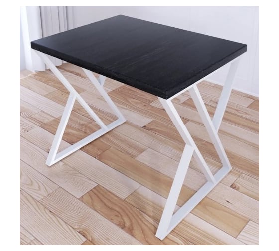 Стол кухонный Solarius Loft со столешницей цвета черного оникса из массива сосны 40 мм и белыми металлическими Z-образными ножками, 80x70x75 см 703-10314 1