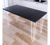 Стол кухонный Solarius Loft со столешницей цвета черного оникса из массива сосны 40 мм на белых металлических ножках-шпильках, 140x70x75 см 710-10578