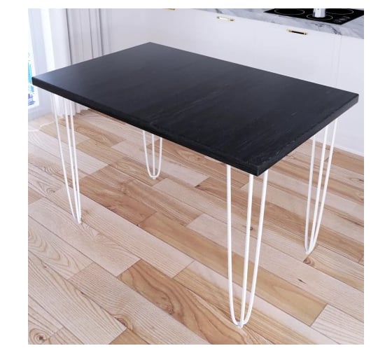 Стол кухонный Solarius Loft со столешницей цвета черного оникса из массива сосны 40 мм на белых металлических ножках-шпильках, 110x70x75 см 710-10443 1