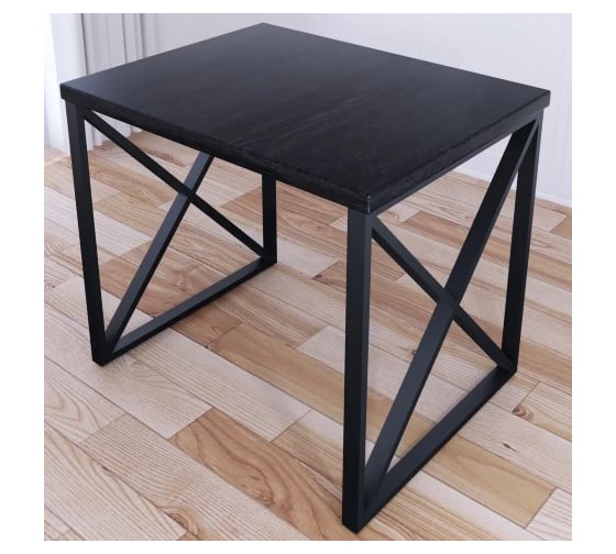 Стол кухонный Solarius Loft со столешницей цвета черного оникса из массива сосны 40 мм и черными металлическими крестообразными ножками, 80x60x75 см 702-10402 1