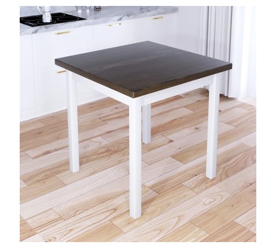 Стол кухонный Solarius Классика с квадратной столешницей цвета темного дуба из массива сосны 40 мм и белыми ножками, 75x75x75 см 600-10257 1