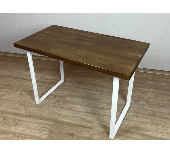 Стол кухонный Solarius темный дуб Лофт из массива сосны 40 мм 90x60x75 см на белых ножках 700-10025 1