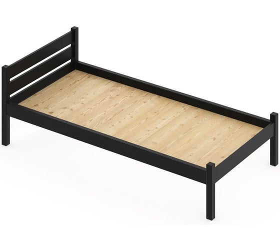 Кровать односпальная Solarius Классика из массива сосны, со сплошным основанием, 190x100 см, габариты 200x110, цвет черного оникса 100klonix-190-full 1