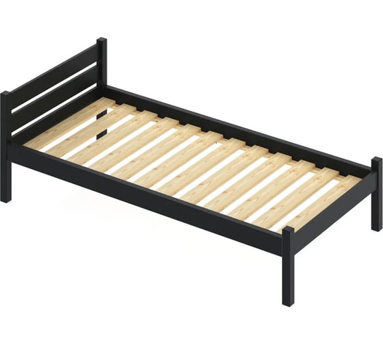 Кровать односпальная Solarius Классика из массива сосны, с реечным основанием, 190x80 см, габариты 200x90, цвет черного оникса 80klonix-190 1