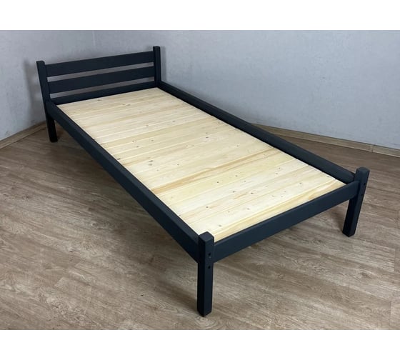 Кровать односпальная Solarius Классика из массива сосны, со сплошным основанием, 190x100 см, габариты 200x110, цвет антрацит 100klser-190-full 1