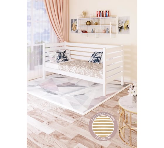 Односпальная тахта Solarius из массива сосны, с ортопедическим основанием и высокими бортиками, 80x170 см, габариты 90x180 см, лакированная tahta-spin80-170lak-orto 1