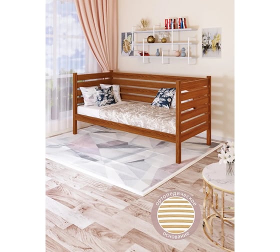 Односпальная тахта Solarius из массива сосны, с ортопедическим основанием и высокими бортиками, 90x160 см, габариты 100x170 см, ольха tahta-spin90-160olha-orto 1