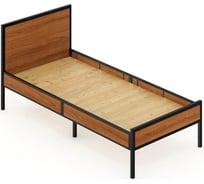 Односпальная кровать Solarius Лофт Компакт со сплошным основанием, ольха с черным металлическим каркасом, 80x200 см KOMP80loft-olha-black-full