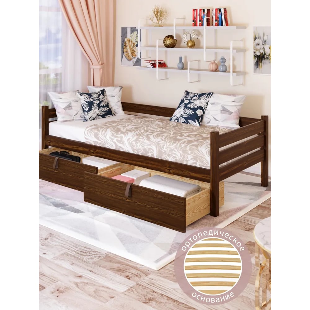 Односпальная тахта Solarius из массива сосны, с ортопедическим ...
