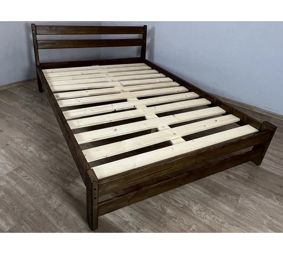 Solarius Кровать Мишка усиленная, лакированная, из массива сосны с основанием, 200x140 см, темный дуб, габариты 210x150 см 140mtemd 1